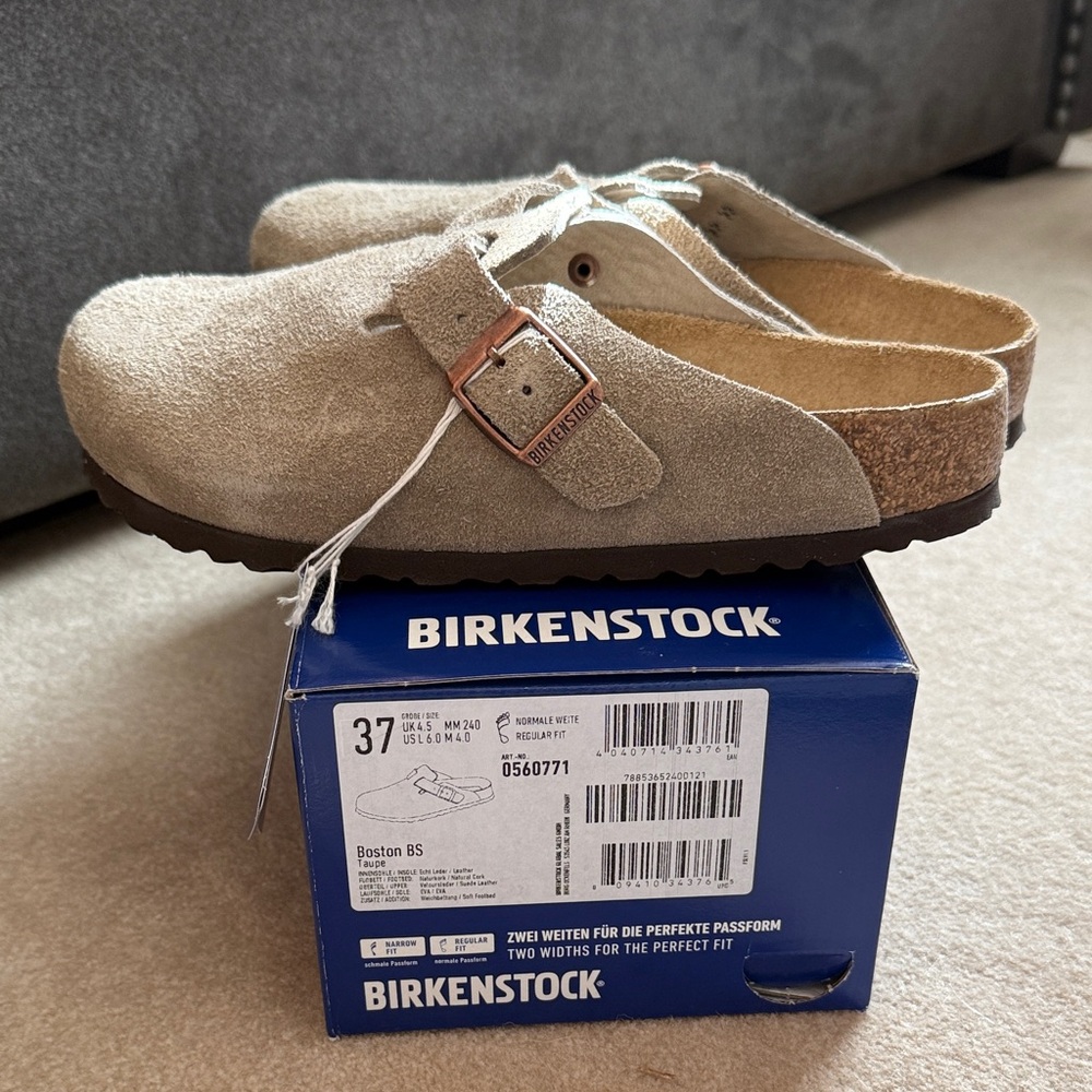 Birkenstock Boston Taupe Suede - Size 37